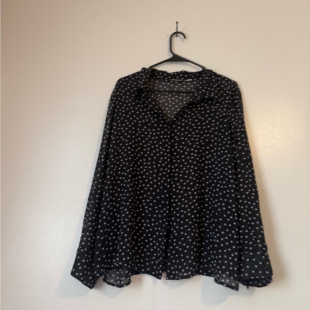 Zara Black Sheer Blouse with Light Pink Dots